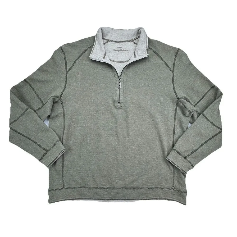 Tommy Bahama Reversible 1/4 Zip Pullover Mens Large Green Golf Sweater